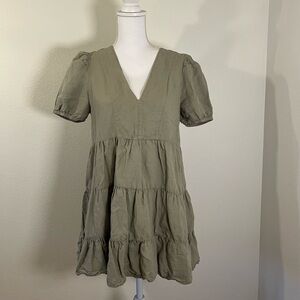 Zara Green Tiered Boho Linen Mini Dress